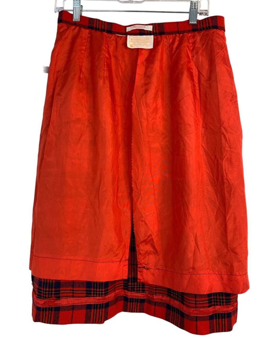 Vintage 70s Pendleton Red Leslie Tartan Wool Midi Skirt USA 10/12 Moth Holes - Picture 10 of 16